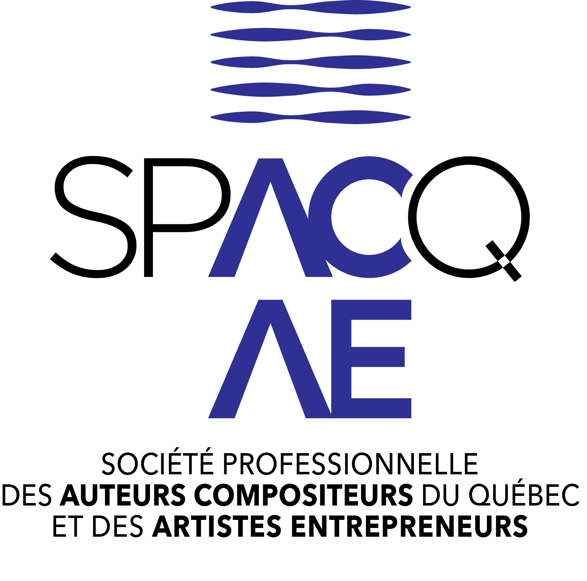Logo avec des vagues bleues au-dessus du texte 